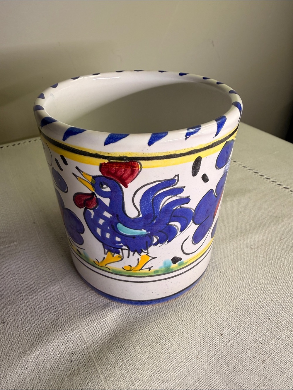 Blue Rooster Ceramic Utensil Holder - Handcrafted Accent